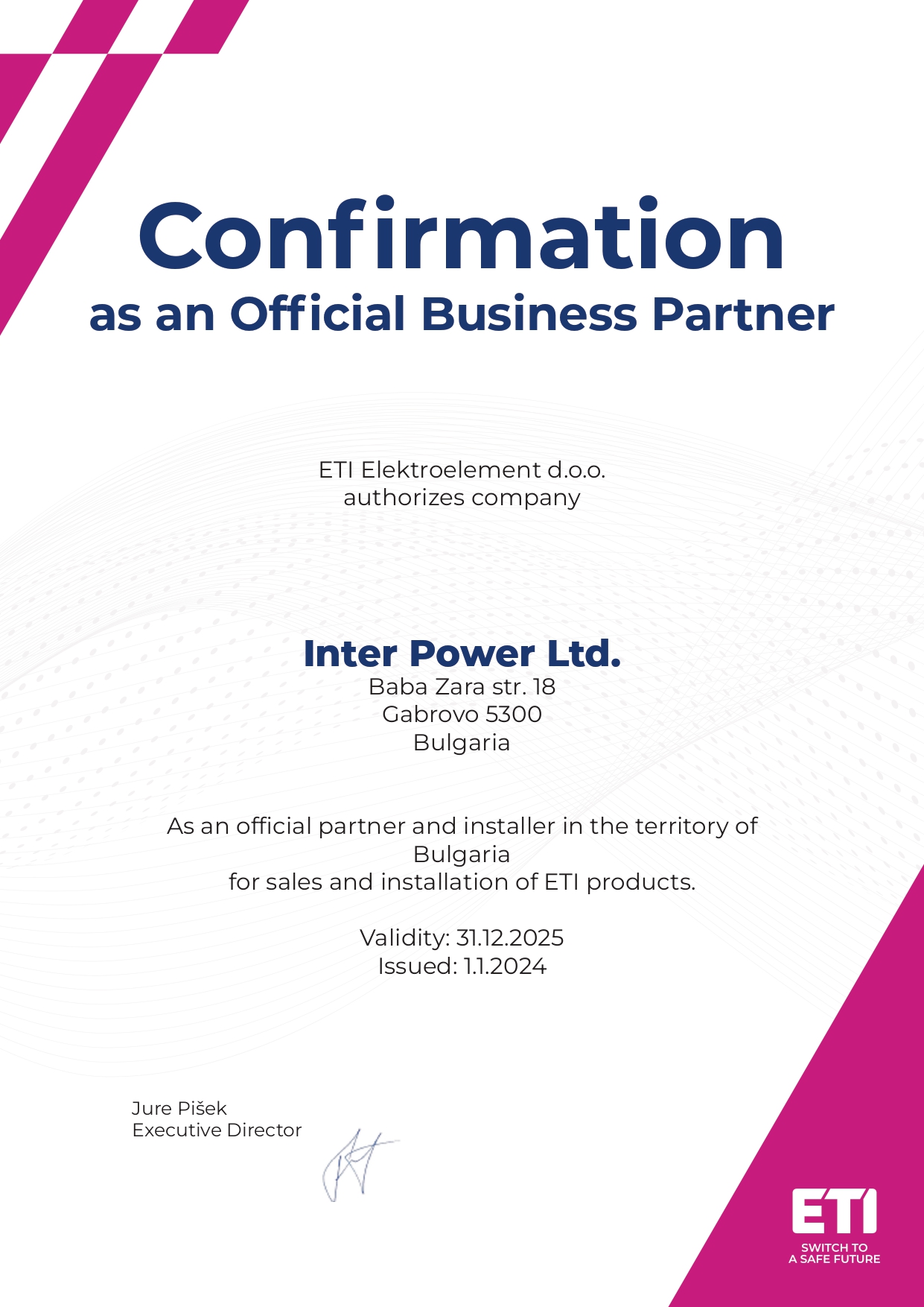 Inter Power is ETI's official business partner for Bulgaria - Inter Power